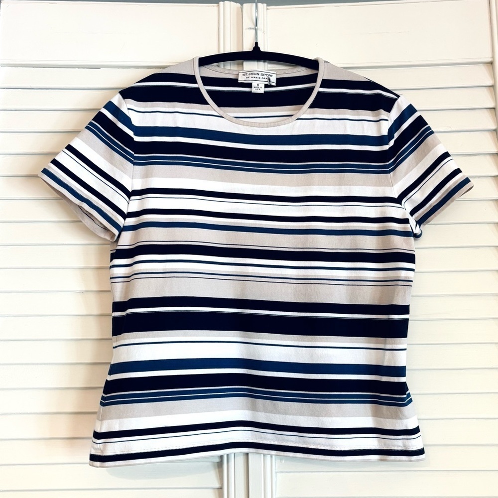 St. John Sport by Marie Gray Vintage Y2K Short Sleeve Tee T Shirt Striped Small